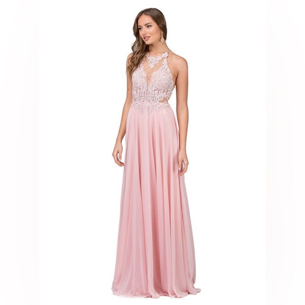 Dancing Queen Long Gown Dress Beautiful Pink Gems Lace Chiffon Prom Bridesmaid S